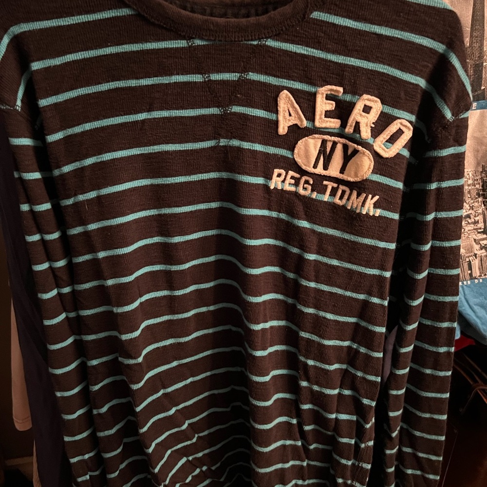 Aeropostale Black and Teal Striped Shirt